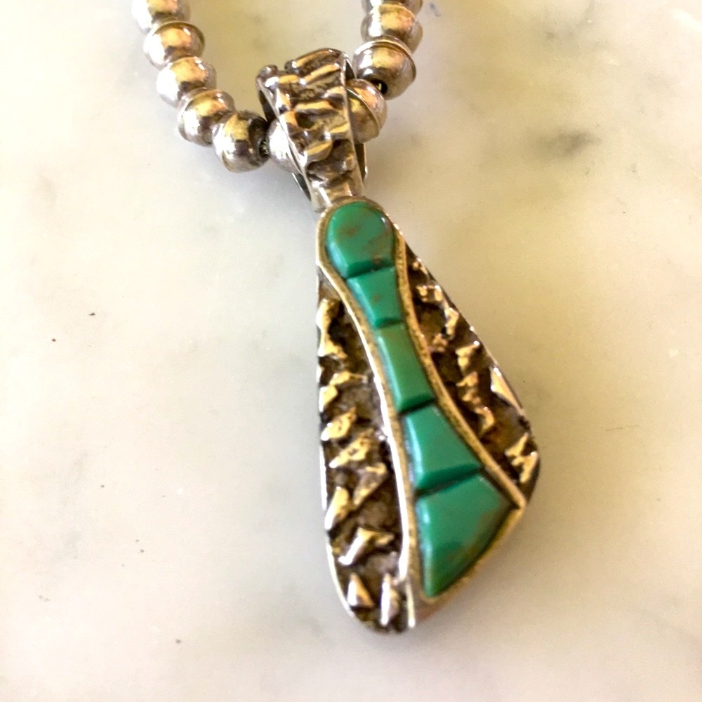 Vintage Zuni Turquoise Reversible Pendant Dishta